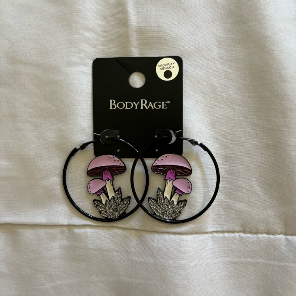Pink and Black Mushroom Earrings